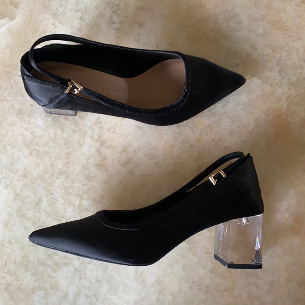 Zara clear heel black pointed toe pumps